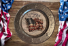 Galvanized Metal Round Charger Plate With Hanging Hook Embossed Stars Decoupaged Holiday Wall Art Shelf Sitter HAPPY 4TH OF JULY FLAG Handmade Gift Idea - JAMsCraftCloset