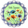 ROUND Digital Graphic Design HELLO SUMMER Green With Dragonfly Butterfly Bee Floral Wedding Gift First Home Sublimation Decoupage PNG SVG Country Farmhouse Home Decor Wall Art Shelf Sitter Gift Crafters Delight - JAMsCraftCloset