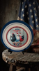 PLATE CHARGER BLUE WHITE PLASTIC ROUND DECOUPAGED Upcycled Repurposed Wall Art or Shelf Sitter GOD BLESS AMERICA CHICKS 4TH OF JULY Decor Kitchen Decor Home Decor Wall Art Gift WEDDING - JAMsCraftCloset