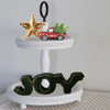 JOY Chunky Green Wooden Primitive Hand Painted Handmade Christmas Winter Decoration Home Decor Holiday