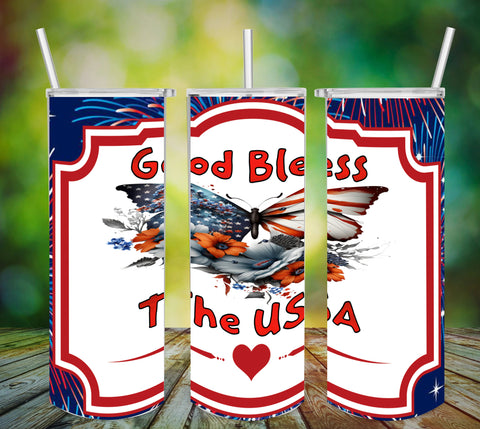 TUMBLER Full Wrap Sublimation Digital Graphic Design PATRIOTIC DESIGNS FROM BUNDLE 2 Download GOD BLESS THE USA SVG-PNG Patio Porch Decor Gift Picnic Crafters Delight - Digital Graphic Design - JAMsCraftCloset