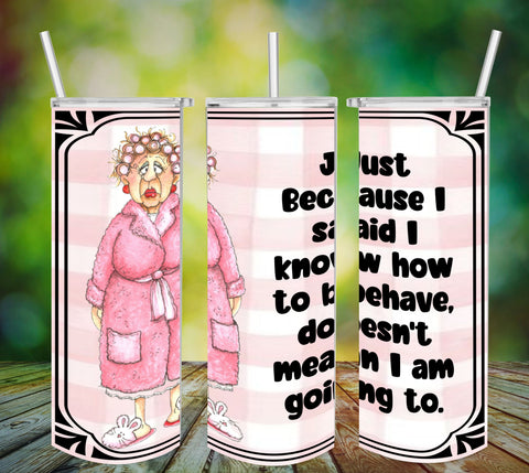 TUMBLER Full Wrap Sublimation Digital Graphic Design FROM BUNDLE 2 FUNNY Design Download JUST BECAUSE I SAID I KNOW HOW TO BEHAVE SVG-PNG Patio Porch Home Decor Gift Crafters Delight - Digital Graphic Design - JAMsCraftCloset