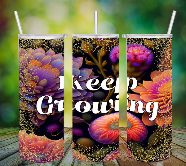 TUMBLER Full Wrap Sublimation Digital Graphic Design Vibrant Floral FROM BUNDLE 2 Faith Design Download KEEP GROWING SVG-PNG Patio Porch Decor Gift Picnic Crafters Delight- Digital Graphic Design - JAMsCraftCloset