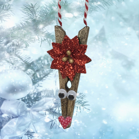 Christmas Clothespin Ornament 2 Handmade REINDEER Wooden Holiday Tree Decoration Gift Crafters Delight {{ JAMsCraftCloset }}