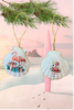 SCALLOP SEASHELL CHRISTMAS ORNAMENT- Shell FLAMINGO Christmas Ornaments SET 4 - BEACH COASTAL DECOR - Handmade Hand Painted DECOUPAGED Repurposed Upcycled Gift SET OF 2 Ornaments - JAMsCraftCloset