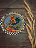 Metal Round RED, WHITE, and BLUE TRAY Farmhouse Country HEN WITH WATERING CAN Design Wall Art Country Farmhouse Decor Handmade Kitchen or Coffee Bar Decor Gift Idea &nbsp;- JAMsCraftCloset