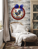 Dollar Tree Metal Round Charger TRAY Farmhouse Country Wall Art RED WHITE AND BLUE HEN Handmade Gift Idea Crafters Delight {{ JAMsCraftCloset }}