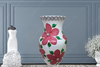 Glass WHITE Vase Decoupaged RED SILK FLOWERS HAND PAINTED LEAVES and BLING Wedding Decor Shelf Sitter Floral Vase Flower Vase Gift Idea Table Decor Centerpiece Home Decor Cottage Chic Farmhouse Decor Victorian Decor - JAMsCraftCloset
