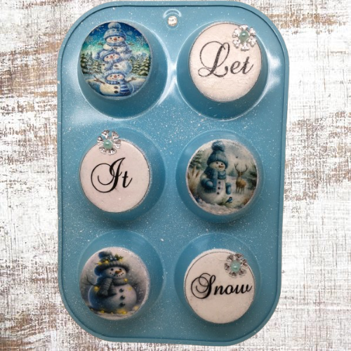 Rectangle MUFFIN Tin Small Repurposed-Upcycled BLUE LET IT SNOW