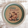 PLATE PLASTIC ROUND Decoupaged Hand Painted Upcycled Repurposed Wall Art EASTER CHICK BONNET AND EGGS - HAPPY EASTER Home Decor Spring Easter Wall Art Gift - JAMsCraftCloset