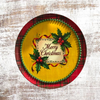TRAY RED PLAID PLASTIC ROUND Decoupaged Hand Painted Upcycled Repurposed MERRY CHRISTMAS YELLOW BACKGROUND Home Decor Christmas Wall Art Shelf Sitter Gift - JAMsCraftCloset