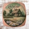 SQUARE Plastic PLATE Farmhouse Country Wall Art Shelf Sitter Decoupage FARMHOUSE DAISIES - WELCOME Handmade Gift Idea Crafters Delight - JAMsCraftCloset