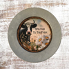 Galvanized Metal Round Charger Plate With Hanging Hook Decoupaged Farmhouse Country Wall Art Shelf Sitter WELCOME TO THE FARM COW Handmade Gift Idea - JAMsCraftCloset