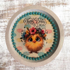 PLATE PLASTIC ROUND Decoupaged Hand Painted Upcycled Repurposed Wall Art EASTER CHICK FLOWERS IN HAIR - HAPPY EASTER Home Decor Spring Easter Wall Art Gift - JAMsCraftCloset