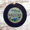 PLATE CHARGER NAVY BLUE PLASTIC ROUND DECOUPAGED Upcycled Repurposed Wall Art or Shelf Sitter WELCOME Decor Kitchen Decor Home Decor Wall Art Gift WEDDING - JAMsCraftCloset