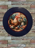 PLATE CHARGER NAVY BLUE PLASTIC ROUND DECOUPAGED Upcycled Repurposed Wall Art or Shelf Sitter HEN WITH EGGS 4TH OF JULY Decor Kitchen Decor Home Decor Wall Art Gift WEDDING - JAMsCraftCloset