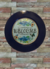 PLATE CHARGER NAVY BLUE PLASTIC ROUND DECOUPAGED Upcycled Repurposed Wall Art or Shelf Sitter WELCOME Decor Kitchen Decor Home Decor Wall Art Gift WEDDING - JAMsCraftCloset