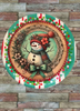 TRAY RED AQUA TEAL PLASTIC ROUND Decoupaged Hand Painted Upcycled Repurposed Wall Art SNOWMAN Home Decor Christmas Wall Art Shelf Sitter Gift - JAMsCraftCloset