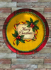 TRAY RED PLAID PLASTIC ROUND Decoupaged Hand Painted Upcycled Repurposed MERRY CHRISTMAS YELLOW BACKGROUND Home Decor Christmas Wall Art Shelf Sitter Gift - JAMsCraftCloset