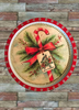 TRAY WHITE and RED METAL ROUND Decoupaged Hand Painted Upcycled Repurposed Wall Art CANDY CANE MERRY CHRISTMAS Home Decor Christmas Wall Art Gift - JAMsCraftCloset