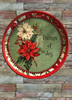 TRAY RED RED GREEN PLASTIC ROUND Decoupaged Hand Painted Upcycled Repurposed POINSETTIAS - TIDINGS OF JOY Home Decor Christmas Wall Art Shelf Sitter Gift - JAMsCraftCloset