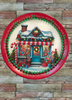 TRAY RED GREEN PLASTIC ROUND Decoupaged Hand Painted Upcycled Repurposed Wall Art CHRISTMAS CANDY CANE HOUSE Home Decor Christmas Wall Art Shelf Sitter Gift - JAMsCraftCloset