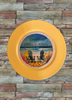 CHARGER PLATE YELLOW PLASTIC ROUND BEACH THEME - DECOUPAGED Upcycled Repurposed Wall Art or Shelf Sitter HAPPINESS COMES IN WAVES Home Decor Gift - JAMsCraftCloset