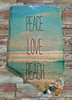 Antique West Virginia Roof Decoupaged PEACE LOVE BEACH - Beach Theme 3-D Embellishments Shells and Sand Handmade Wall Art Unique Beach Lake House Gift- JAMsCraftCloset