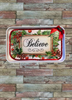 Metal Tray WHITE - CHRISTMAS - BELIEVE -Holly and Berries - HOLIDAY Wall Art Shelf Sitter Handmade Decoupaged Upcycled Metal Tray Gift- JAMsCraftCloset
