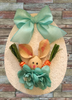 Wood Egg Chenille Bedspread Covered EASTER EGG Wall Art BUNNY IN AQUA Shelf-Sitter Gift Idea Unique Home Holiday Decor - JAMsCraftCloset