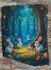 Antique West Virginia Roof Slate Decoupaged EASTER SLATE WALL ART Happy Easter Bunnies - Forest - Handmade Unique EASTER Holiday Decoration Home Decor Gift