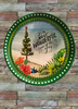 TRAY GREEN PLASTIC ROUND Decoupaged Hand Painted Upcycled Repurposed BEACH SCENE - MOST WONDERFUL TIME OF THE YEAR Home Decor Christmas Wall Art Shelf Sitter Gift - JAMsCraftCloset