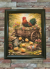Vintage Wood Frame Decoupaged on Glass - Hen With Chicks in Wagon - Shelf Sitter Handmade Country Farm Decor Wall Art Gift - JAMsCraftCloset
