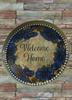 TRAY GREEN METAL ROUND Decoupaged Hand Painted Upcycled Repurposed Wall Art WELCOME HOME Home Decor LOVE Wall Art Gift - JAMsCraftCloset