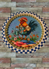 Metal Round RED, WHITE, and BLUE TRAY Farmhouse Country HEN WITH WATERING CAN Design Wall Art Country Farmhouse Decor Handmade Kitchen or Coffee Bar Decor Gift Idea &nbsp;- JAMsCraftCloset