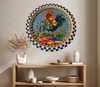 Metal Round RED, WHITE, and BLUE TRAY Farmhouse Country HEN WITH WATERING CAN Design Wall Art Country Farmhouse Decor Handmade Kitchen or Coffee Bar Decor Gift Idea &nbsp;- JAMsCraftCloset
