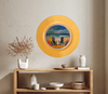 CHARGER PLATE YELLOW PLASTIC ROUND BEACH THEME - DECOUPAGED Upcycled Repurposed Wall Art or Shelf Sitter HAPPINESS COMES IN WAVES Home Decor Gift - JAMsCraftCloset