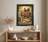 Vintage Wood Frame Decoupaged on Glass - Hen With Chicks in Wagon - Shelf Sitter Handmade Country Farm Decor Wall Art Gift - JAMsCraftCloset