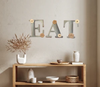 Hand Painted Fiberboard Letters Dusty Blue With Tan and Cream Floral Accents EAT Decorative Wall Art Kitchen Dining Room Decor Set of 3 Gift Idea - JAMsCraftCloset