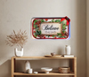 Metal Tray WHITE - CHRISTMAS - BELIEVE -Holly and Berries - HOLIDAY Wall Art Shelf Sitter Handmade Decoupaged Upcycled Metal Tray Gift- JAMsCraftCloset