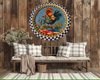 Metal Round RED, WHITE, and BLUE TRAY Farmhouse Country HEN WITH WATERING CAN Design Wall Art Country Farmhouse Decor Handmade Kitchen or Coffee Bar Decor Gift Idea &nbsp;- JAMsCraftCloset