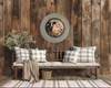 Galvanized Metal Round Charger Plate With Hanging Hook Decoupaged Farmhouse Country Wall Art Shelf Sitter WELCOME TO THE FARM COW Handmade Gift Idea - JAMsCraftCloset