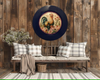 PLATE CHARGER NAVY BLUE PLASTIC ROUND DECOUPAGED Upcycled Repurposed Wall Art or Shelf Sitter HEN PINK ROSES Kitchen Decor Home Decor Wall Art Gift WEDDING - JAMsCraftCloset