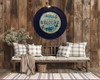 PLATE CHARGER NAVY BLUE PLASTIC ROUND DECOUPAGED Upcycled Repurposed Wall Art or Shelf Sitter WELCOME Decor Kitchen Decor Home Decor Wall Art Gift WEDDING - JAMsCraftCloset
