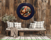 PLATE CHARGER NAVY BLUE PLASTIC ROUND DECOUPAGED Upcycled Repurposed Wall Art or Shelf Sitter HEN WITH EGGS 4TH OF JULY Decor Kitchen Decor Home Decor Wall Art Gift WEDDING - JAMsCraftCloset
