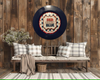 PLATE CHARGER NAVY BLUE PLASTIC ROUND DECOUPAGED Upcycled Repurposed Wall Art or Shelf Sitter RED WHITE BLUE 4TH OF JULY Decor Kitchen Decor Home Decor Wall Art Gift WEDDING - JAMsCraftCloset