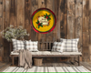 TRAY RED PLAID PLASTIC ROUND Decoupaged Hand Painted Upcycled Repurposed MERRY CHRISTMAS YELLOW BACKGROUND Home Decor Christmas Wall Art Shelf Sitter Gift - JAMsCraftCloset