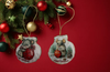 SCALLOP SEASHELL CHRISTMAS ORNAMENT- MICE Christmas Ornaments SET 2 - HOLIDAY DECOR - Handmade Hand Painted DECOUPAGED Repurposed Upcycled Gift SET OF 2 Ornaments - JAMsCraftCloset