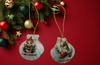 SCALLOP SEASHELL CHRISTMAS ORNAMENT- MICE Christmas Ornaments SET 1 - HOLIDAY DECOR - Handmade Hand Painted DECOUPAGED Repurposed Upcycled Gift SET OF 2 Ornaments - JAMsCraftCloset