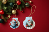 SCALLOP SEASHELL CHRISTMAS ORNAMENT- SANTA SET 3 - BEACH COASTAL DECOR - Handmade Hand Painted DECOUPAGED Repurposed Upcycled Gift SET OF 2 Ornaments {{ JAMsCraftCloset }}